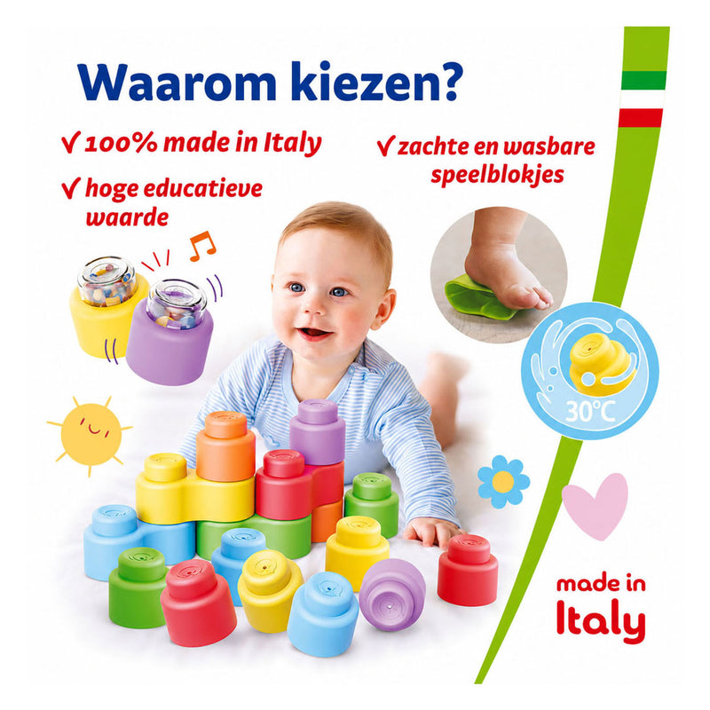 Afbeelding laden in galerijviewer, Quercetti bouwblokken baby speelgoed met geluid - 18 stuks.
