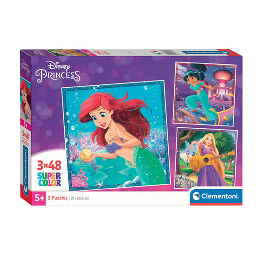 Disney clementoni legpuzzel super color vierkant princess, 3x48st.