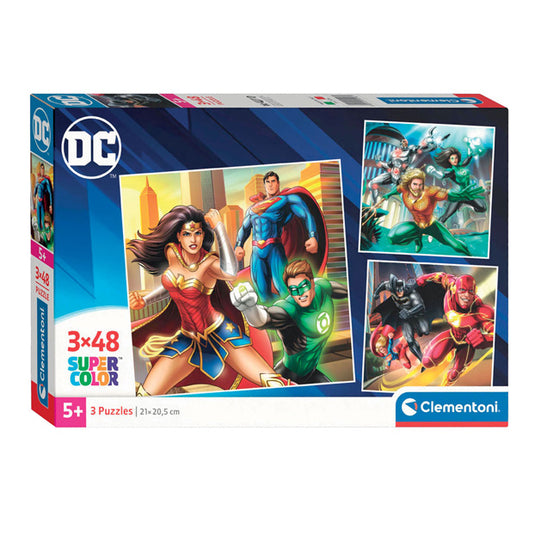 Clementoni legpuzzel super color vierkant dc comics justice league, 3x48st.