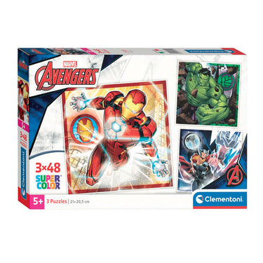 Clementoni legpuzzel super color vierkant marvel avengers, 3x48st.