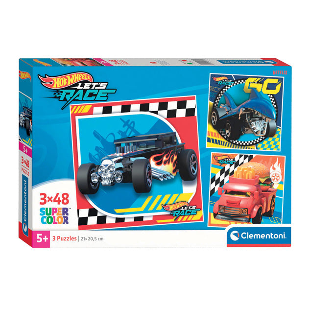 Load image into Gallery viewer, Clementoni legpuzzel super color vierkant hot wheels, 3x48st.
