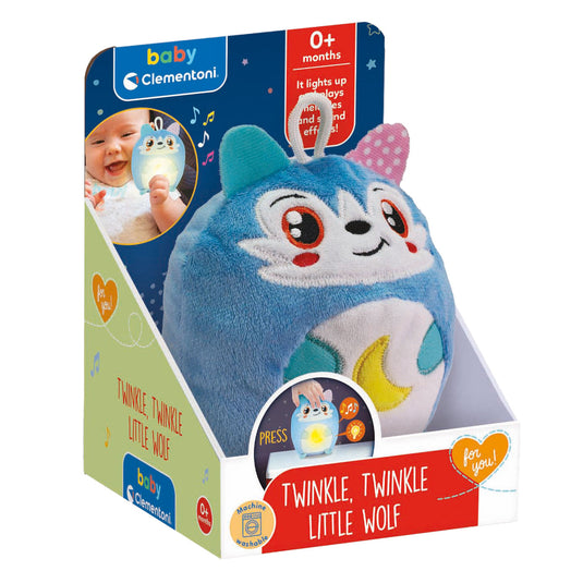 Fox clementoni baby twinkle winkle kleine wolf blauw knuffel nachtlamp