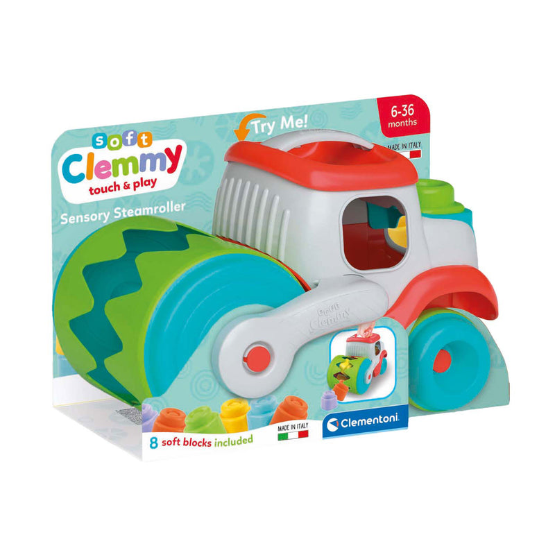 Afbeelding laden in galerijviewer, Clementoni baby soft clemmy stoomwals voertuig met blokken, 9dlg.
