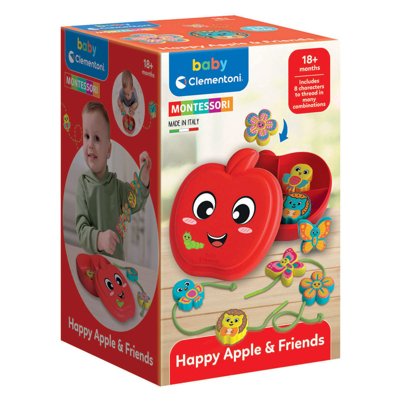 Afbeelding laden in galerijviewer, Clementoni happy apple friends rijgspel - rijgkralen en kralen rijgen voor peuters en kinderen - montessori baby speelgoed - fijne motoriek oefenen
