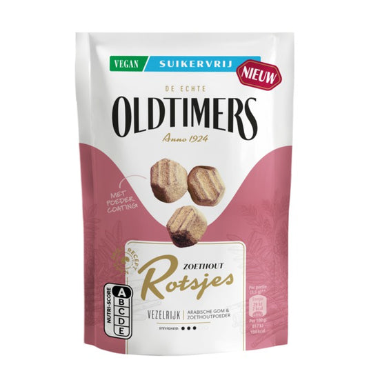 Oldtimers zoethout rotsjes suikervrij zakje 100 gr