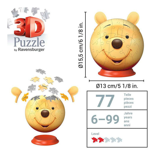 Ravensburger – disney winnie de pooh – 3d puzzle-ball met oren – 77 stukjes
