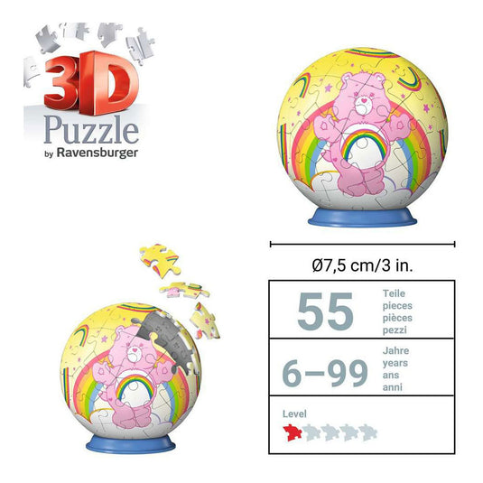 Ravensburger – care bears: cheer bear – 3d puzzle-ball – 55 stukjes