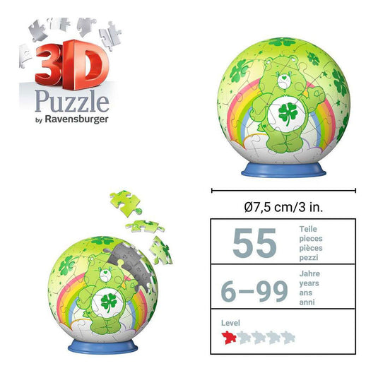 Ravensburger â€“ care bears: good luck bear â€“ 3d puzzle-ball â€“ 55 stukjes