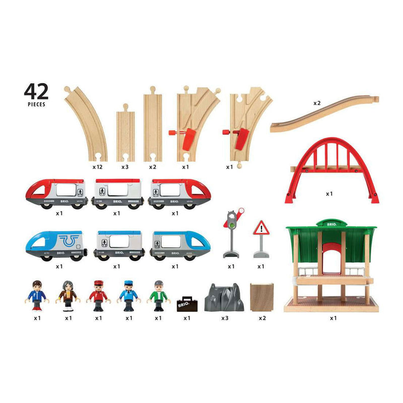 Afbeelding laden in galerijviewer, Ravensburger brio treinset met perron en twee treinen - 42dlg.
