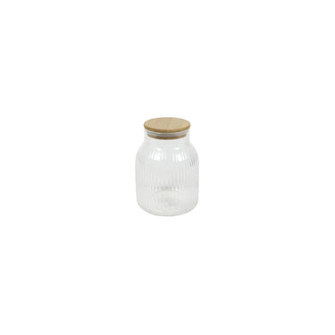 Voorraadpot lines glas met bamboe deksel ã˜11,5x16cm