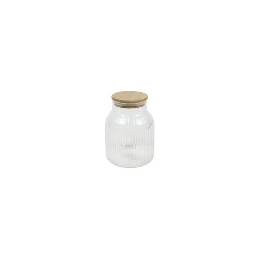 Voorraadpot lines glas bamboe h16cm