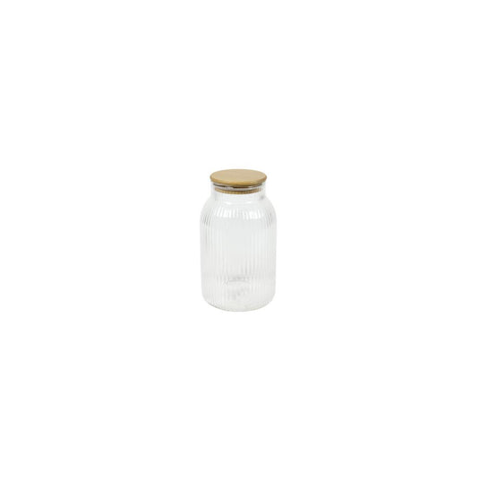 Voorraadpot lines glas bamboe h20,5cm