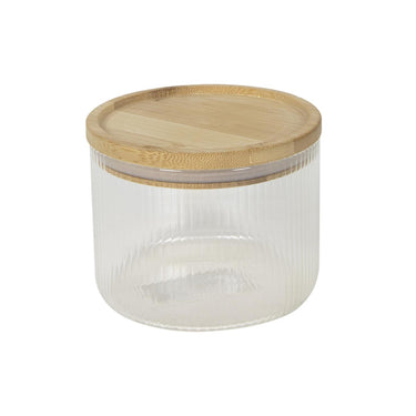 Voorraadpot boro lines glas met bamboe deksel ã˜11x9cm