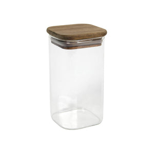 Voorraadpot glas met acacia deksel 6,2x6,2x11cm