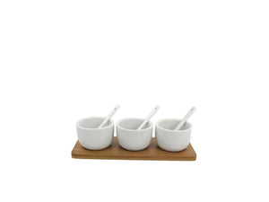 Food for fun sauzenset 7-delig met houten plank en witte schaaltjes
