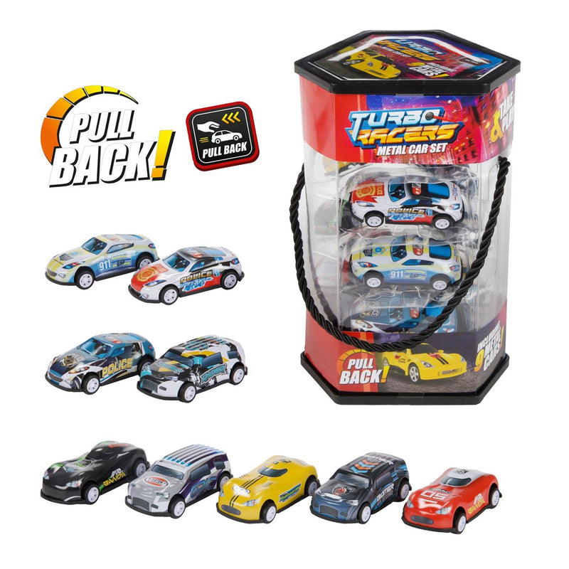 Chargez l'image dans la visionneuse de la galerie, Toi-toys turbo racers metalen pull back auto's - 9st.
