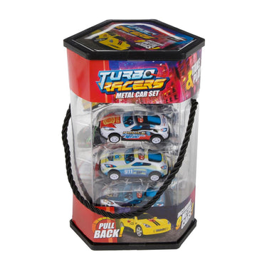 Toi-toys turbo racers metalen pull back auto's - 9st.