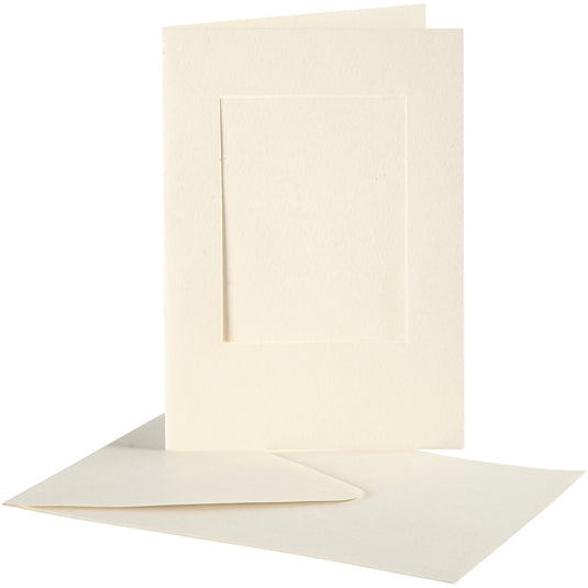 Passepartout kaarten , rechthoek, afmeting kaart 10,5x15 cm, afmeting envelop 11,5x16,5 cm, off-white, 10 set 1 doos