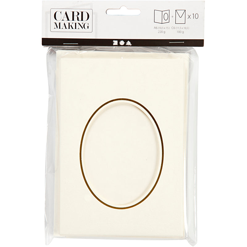 Load image into Gallery viewer, Https: www.cchobby.nl passepartout-kaarten-ovaal-met-gouden-rand-afmeting-kaart-10-5x15-cm-afmeting-envelop-11-5x16-5-cm-off-white-10-set-1-doos
