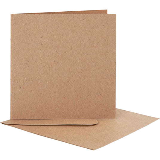 Kaarten en enveloppen, afmeting kaart 12,5x12,5 cm, afmeting envelop 13,5x13,5 cm, naturel, 10 set 1 doos