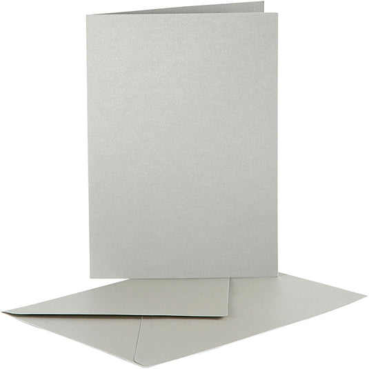 Parelmoer kaarten en enveloppen, afmeting kaart 10,5x15 cm, afmeting envelop 11,5x16,5 cm, zilver, 10 set 1 doos