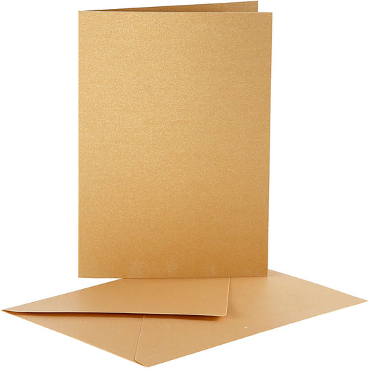 Parelmoer kaarten en enveloppen, afmeting kaart 10,5x15 cm, afmeting envelop 11,5x16,5 cm, goud, 10 set 1 doos