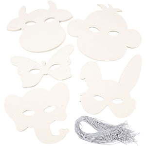 Creotime dierenmaskers, h: 13-24 cm, b: 20-28 cm, 100 stuks, wit one size