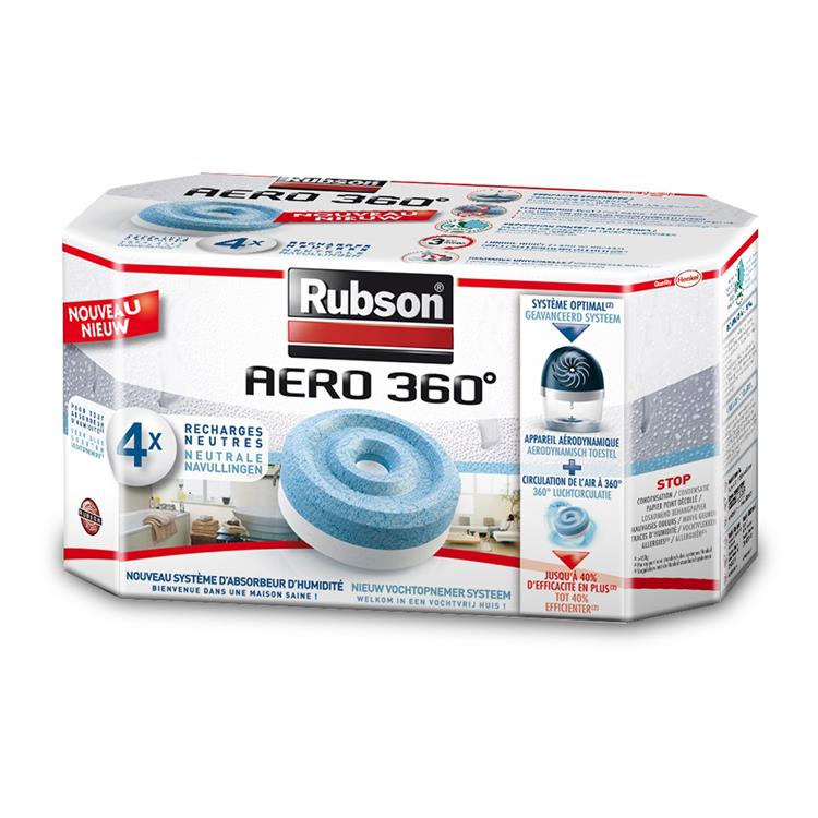 Afbeelding laden in galerijviewer, Rubson aero 360 navullingen neutral 4 stuks | vochtvanger luchtontvochtiger navulling | vochtvanger navul tabs | kamer ontvochtiger vochtopnemer tabs.
