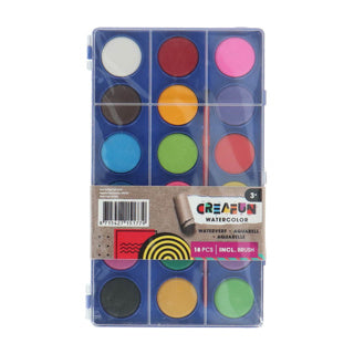 Creafun waterverf tablet met 18 kleuren en kwast | 12 stuks