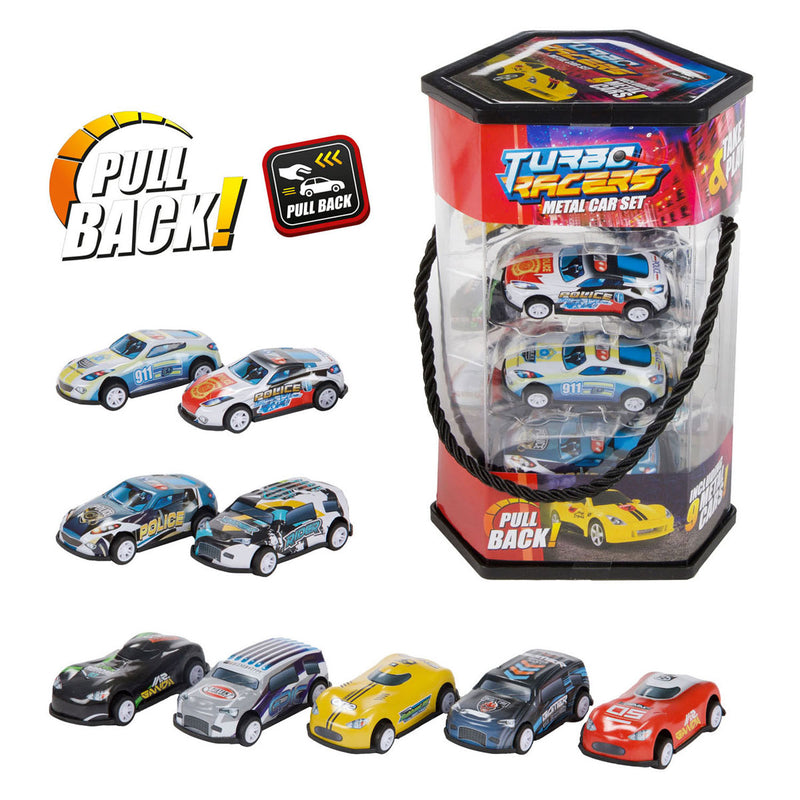 Chargez l'image dans la visionneuse de la galerie, Toi-toys turbo racers metalen pull back auto's - 9st.

