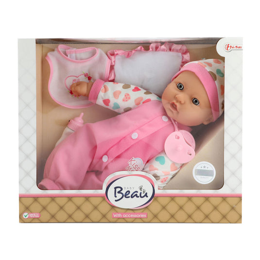 Toi-toys baby beau babypop met fles en slabber, 40cm
