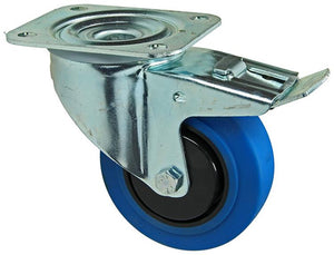 Mack by tente 1058943 - zwenkwiel, blauw rubber loopvlplaat en rem 100 mm | 4 stuks