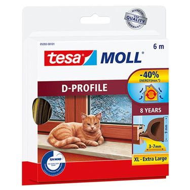 Tesa tochtstrip moll d-profiel rubber 6mx9mm bruin