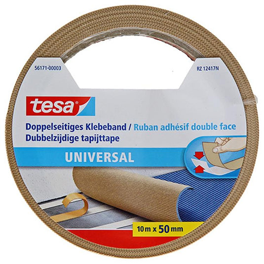 Tesa dubbelzijdig plakband universeel - veelzijdig plakband voor verpakking, decoratie en tapijten of voor handwerk - 10 m x 50 mm