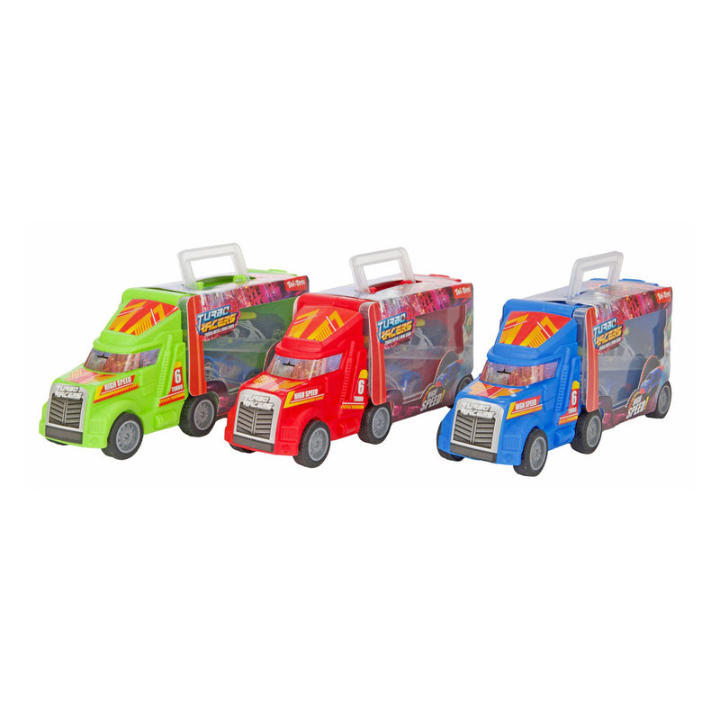 Load image into Gallery viewer, Toi-toys turbo racers vrachtwagen met raceauto's, 3dlg.
