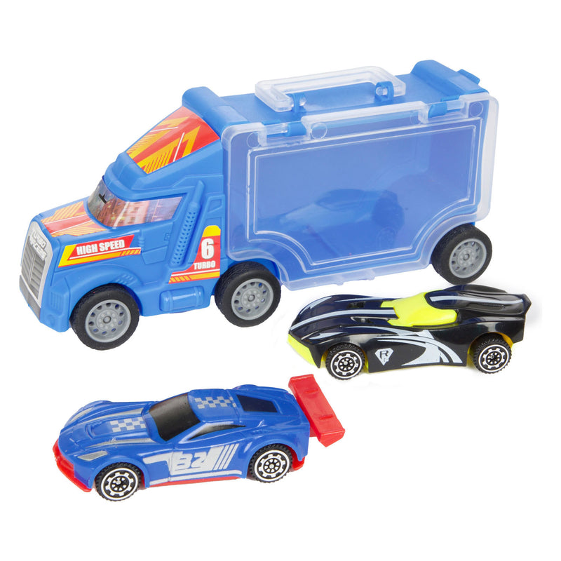 Load image into Gallery viewer, Toi-toys turbo racers vrachtwagen met raceauto's, 3dlg.
