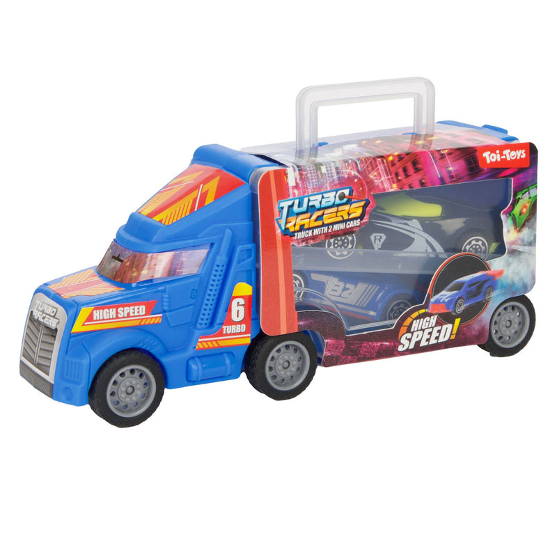 Load image into Gallery viewer, Toi-toys turbo racers vrachtwagen met raceauto's, 3dlg.
