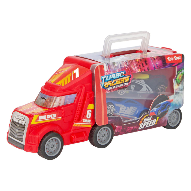 Load image into Gallery viewer, Toi-toys turbo racers vrachtwagen met raceauto's, 3dlg.
