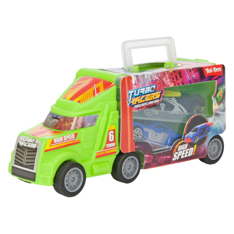 Load image into Gallery viewer, Toi-toys turbo racers vrachtwagen met raceauto's, 3dlg.
