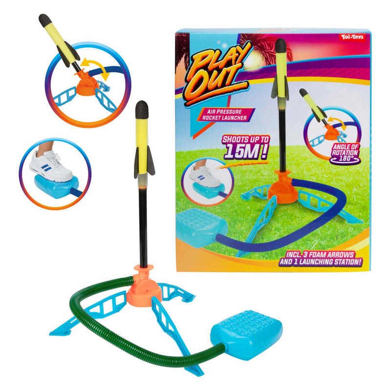Load image into Gallery viewer, Toi-toys play out luchtdruk raket lanceerbasis met 3 raketten
