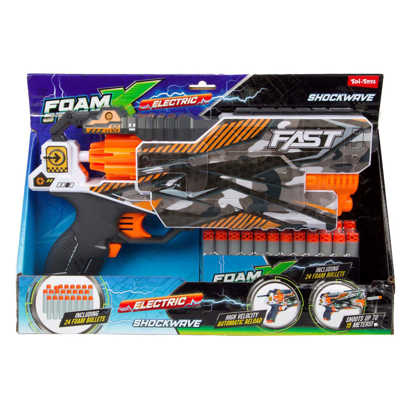 Afbeelding laden in galerijviewer, Toi-toys foam strikex elektrisch afschietpistool shockwave met 24 foampijlen
