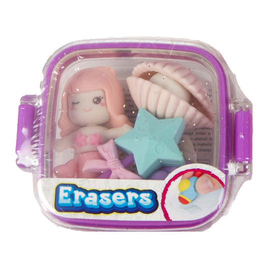 Toi-toys gummen mini set in glitterdoosje - zeemeermin, 5dlg.
