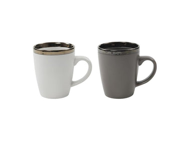Svenska living koffiemok venice 340ml grijs of wit ã˜8,7xh10,5cm met metallic rand 6 stuks in doos