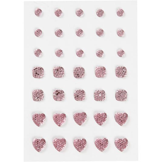 Strasstenen, rond, vierkant, hart, afm 6+8+10 mm, roze, 35 stuk 1 doos