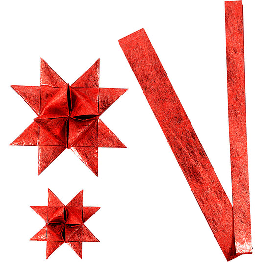 Papieren vlechtstroken, l: 44+78 cm, b: 15+25 mm, d 6,5+11,5 cm, rood, 32 stroken 1 doos