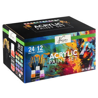 Load image into Gallery viewer, Plakkaatverf acrylic set compleet 24x59ml+12 kwasten
