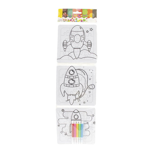 Jono toys kleur je eigen puzzeltjes- 3 puzzeltjes + 5 stiften