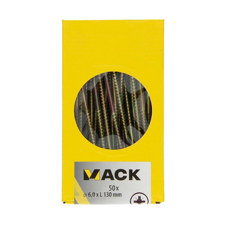 Afbeelding laden in galerijviewer, Mack 1006986 - spaanplaatschroef vz kop geelverzinkt 50st 6 x 130mm | 2 stuks
