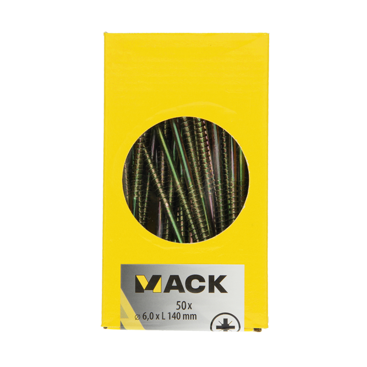 Afbeelding laden in galerijviewer, Mack 1006987 - spaanplaatschroef vz kop geelverzinkt 50st 6 x 140mm | 2 stuks
