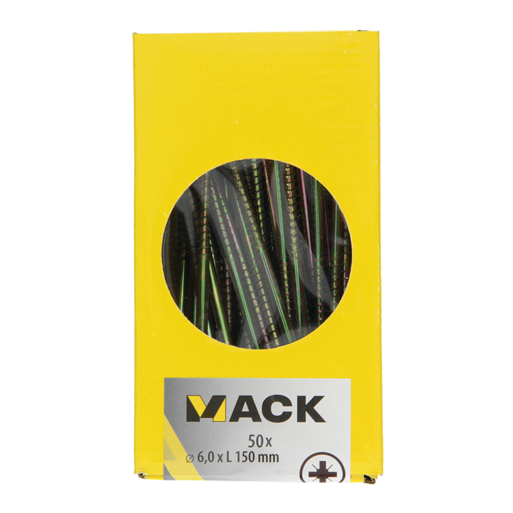 Afbeelding laden in galerijviewer, Mack 1006988 - spaanplaatschroef vz kop geelverzinkt 50st 6 x 150mm | 4 stuks
